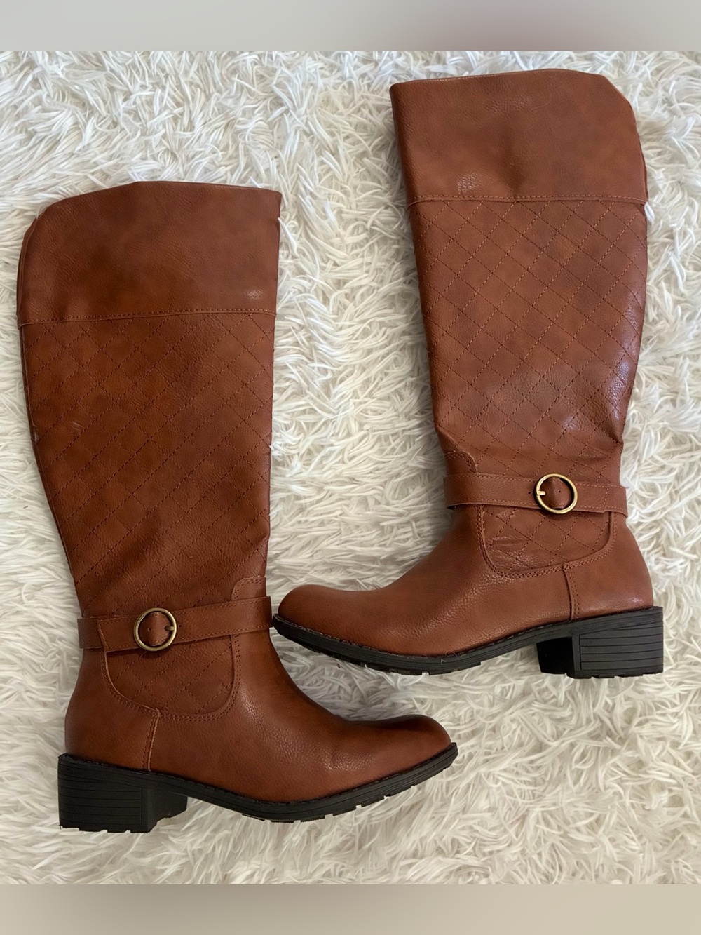 St Johns Bay Deer Preppy Y2K Equestrian Quilted Knee High Riding Boots Cognac 7